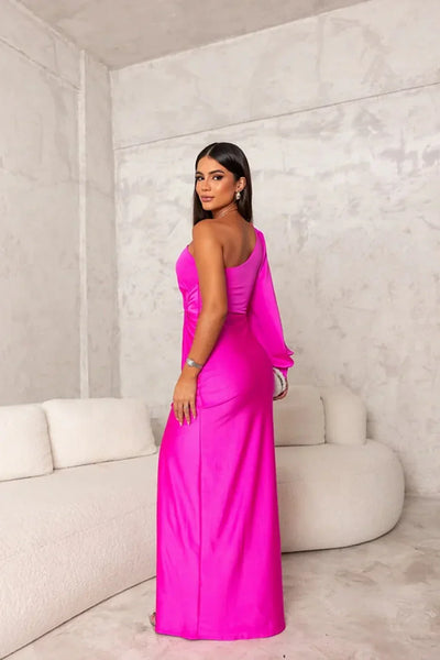 Yolina | One-Shoulder Satin Dress with Side Slit