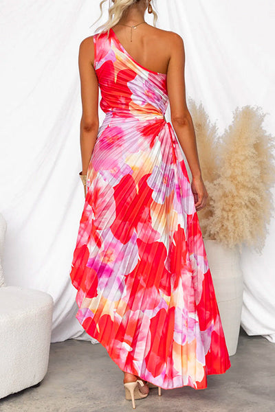 Kacie | One-Shoulder Pleated Print Dress