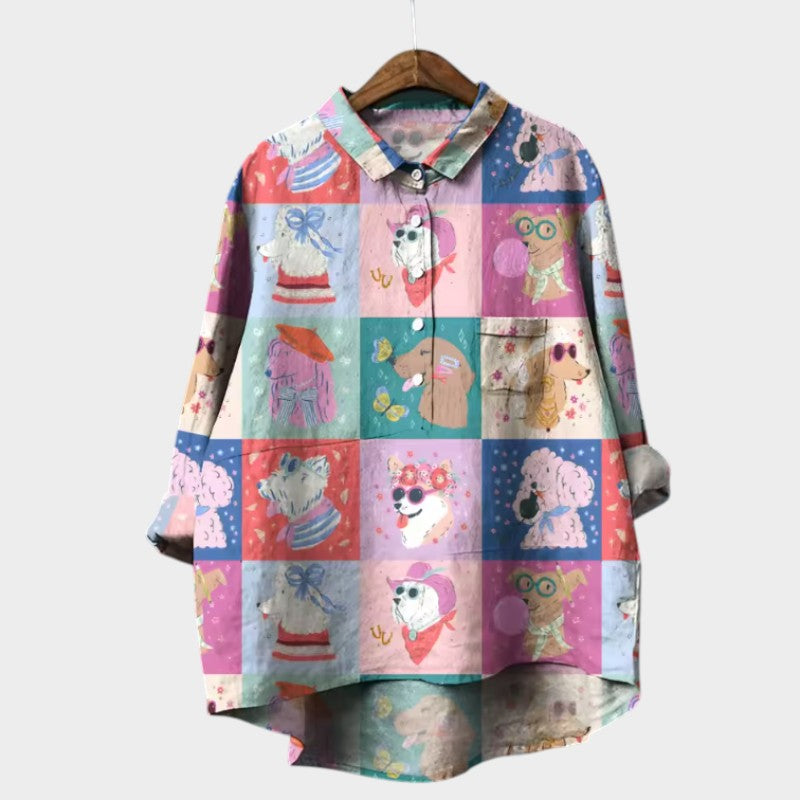 MARIANELLA | Oversized Blouse with Dog Print and Everyday Comfort for a Cheerful Style