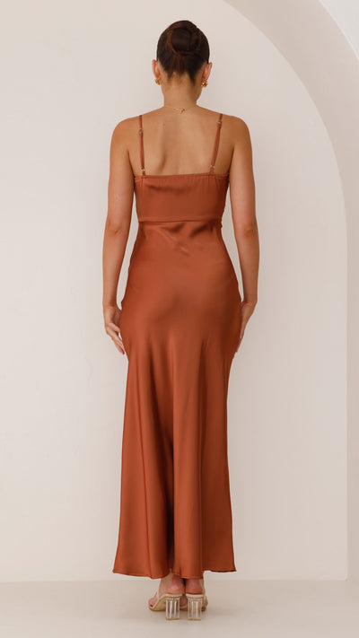 Ilana | Copper Square-Neck Slit Maxi Dress