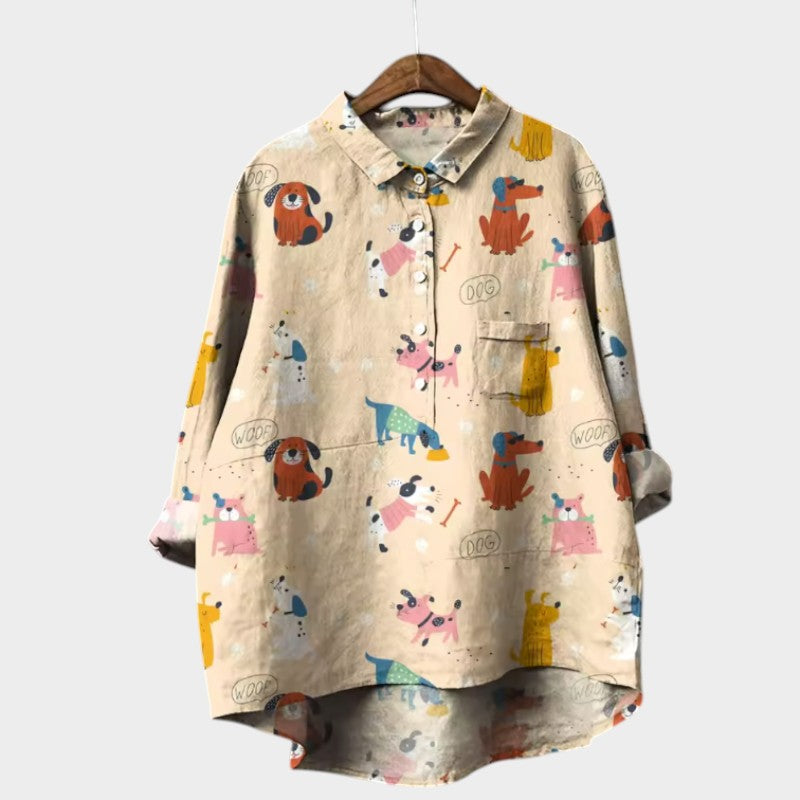 MARIANELLA | Oversized Blouse with Dog Print and Everyday Comfort for a Cheerful Style