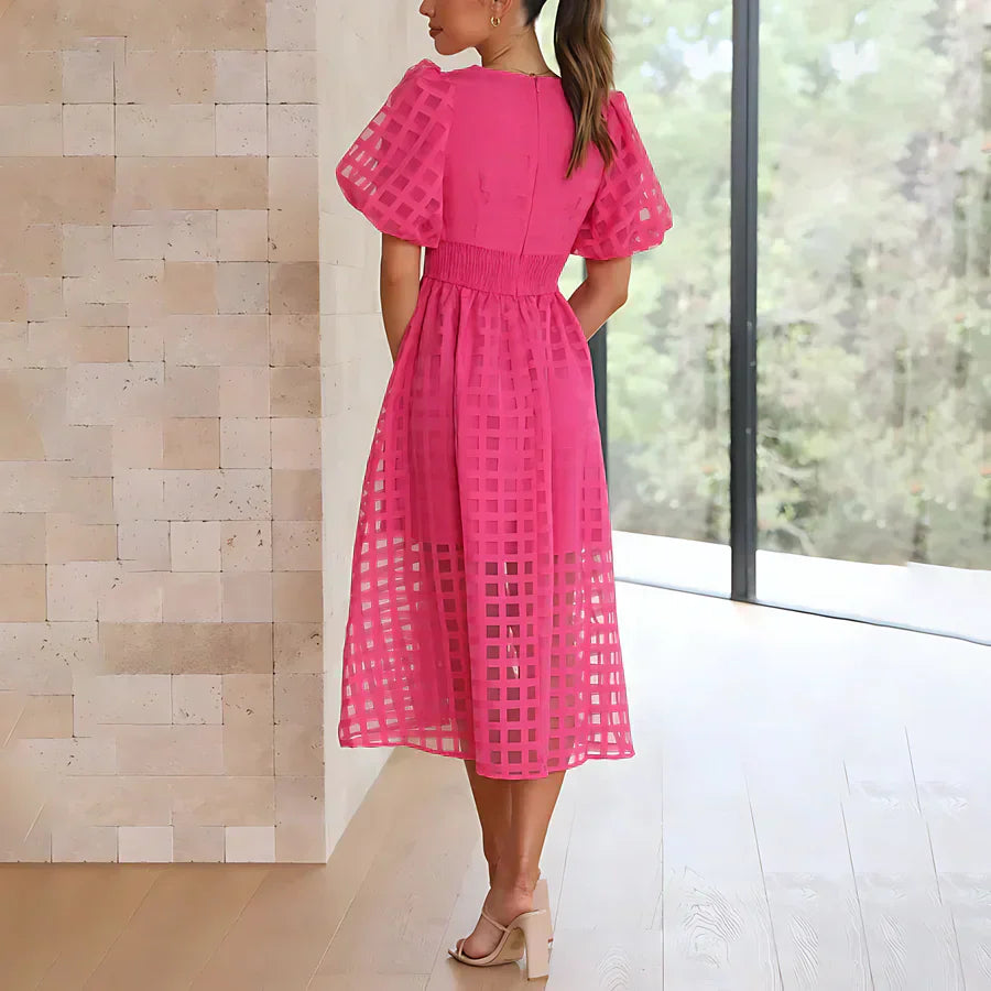 Cindy™ | Romantic Puff-Sleeve Midlength Dress