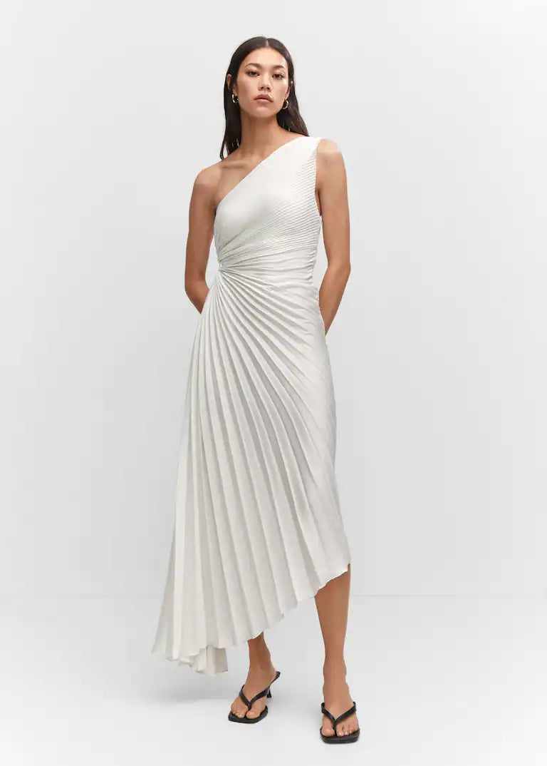 Sylviana | Asymmetric Pleat-Detail Mid-Length Dress
