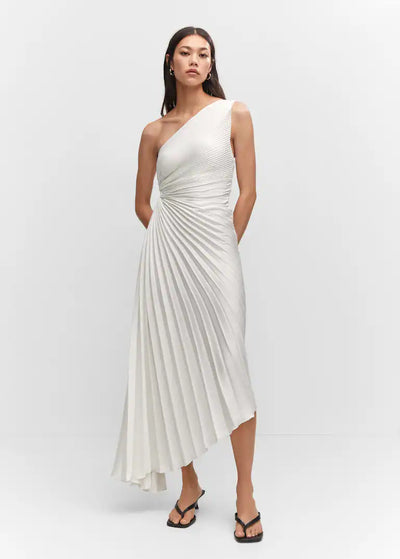 Sylviana | Asymmetric Pleat-Detail Mid-Length Dress