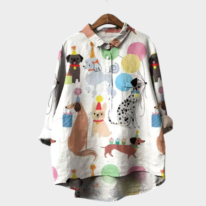 MARIANELLA | Oversized Blouse with Dog Print and Everyday Comfort for a Cheerful Style
