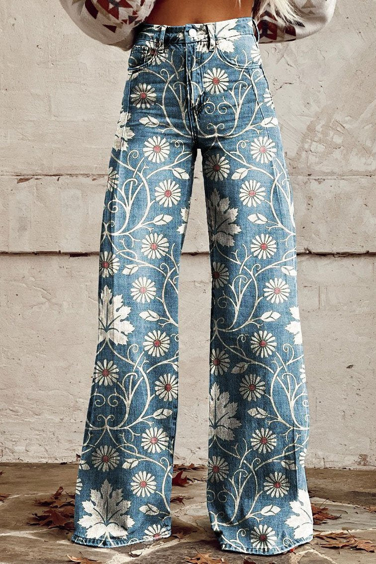 Margherita | Boho High-Waist Printed Wide-Leg Trousers