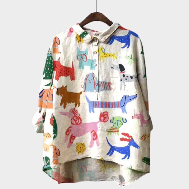 MARIANELLA | Oversized Blouse with Dog Print and Everyday Comfort for a Cheerful Style
