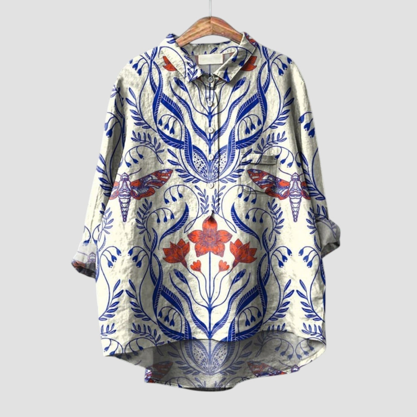 Ivana | Oversized Women's Shirt with Botanical Print and Natural Style