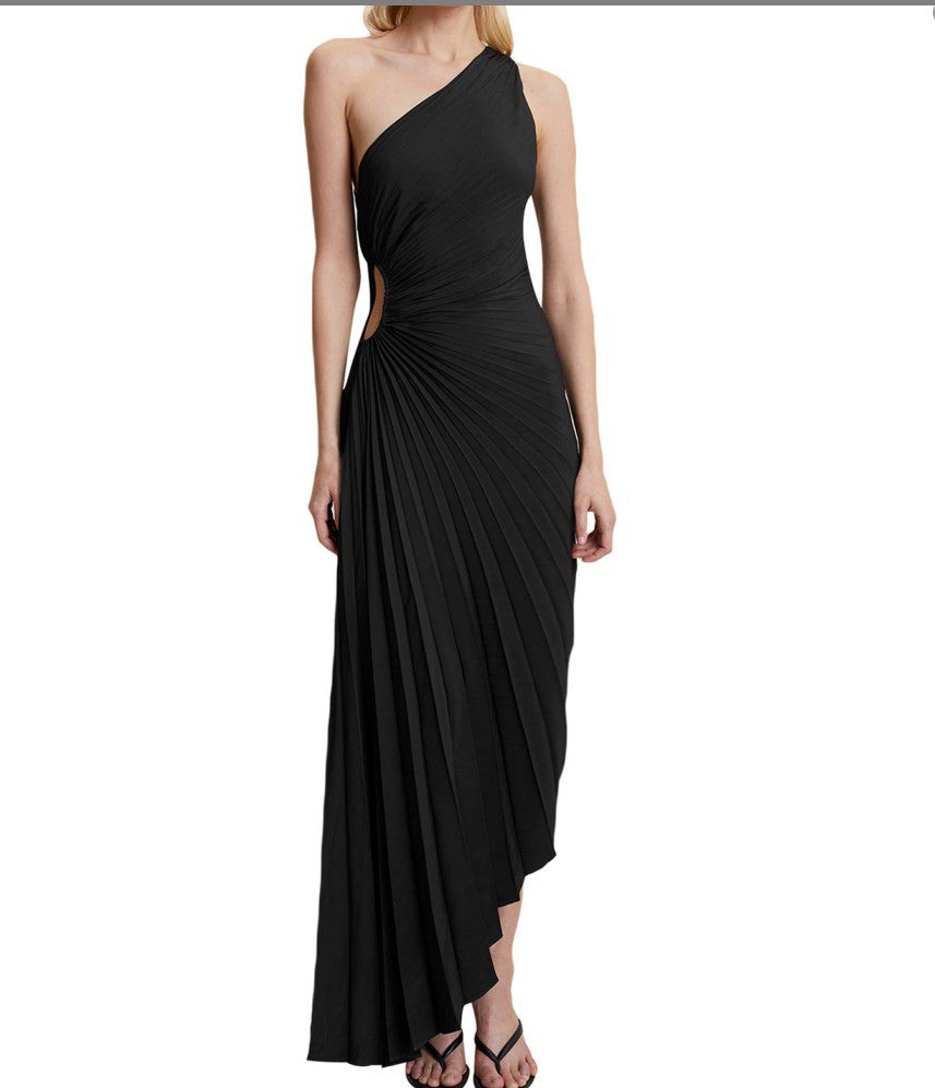 Sylviana | Asymmetric Pleat-Detail Mid-Length Dress
