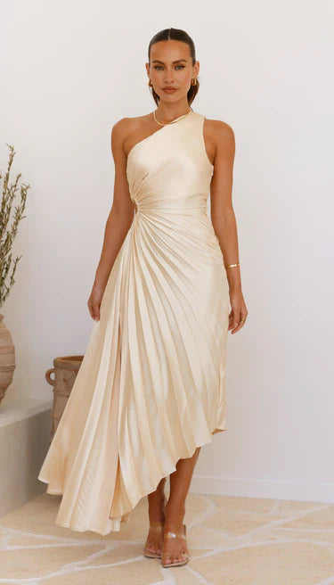 Sylviana | Asymmetric Pleat-Detail Mid-Length Dress