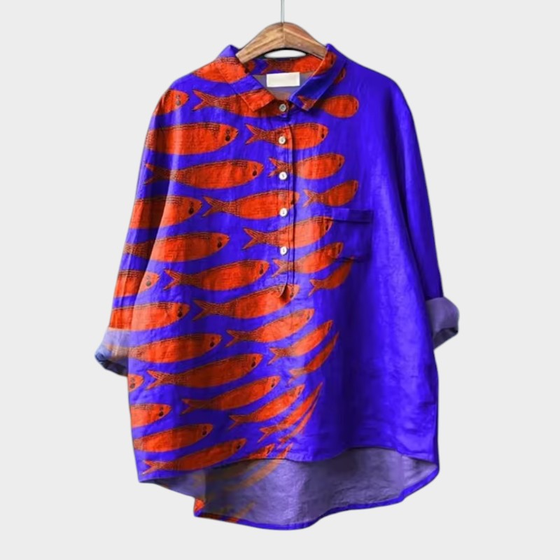 LUCIANA | Oversized Blouse with Stylized Cats and Unique Comfort for Every Day