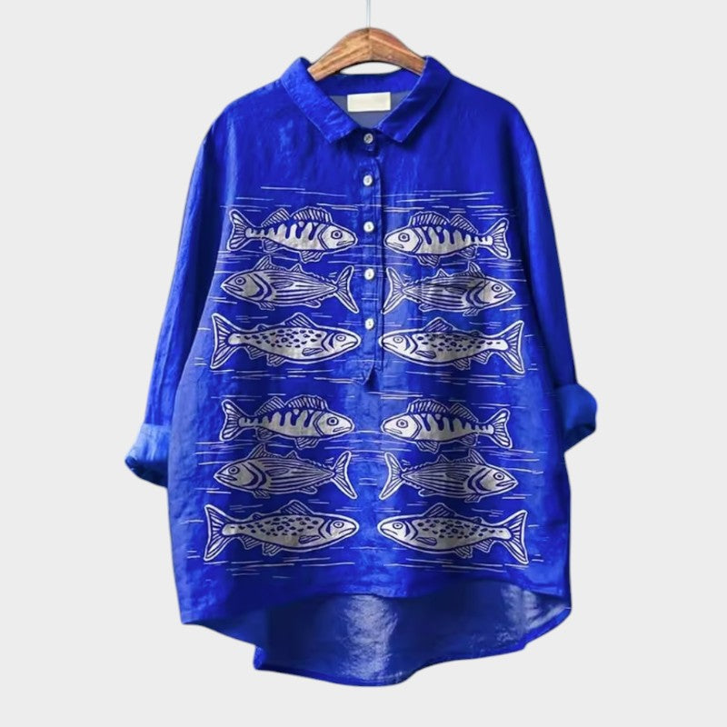 LUCIANA | Oversized Blouse with Stylized Cats and Unique Comfort for Every Day