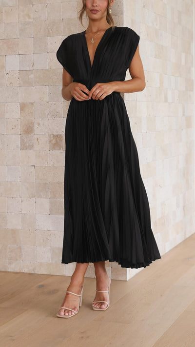 Alexis | Draped V-Neck High-Waist Pleated Dress