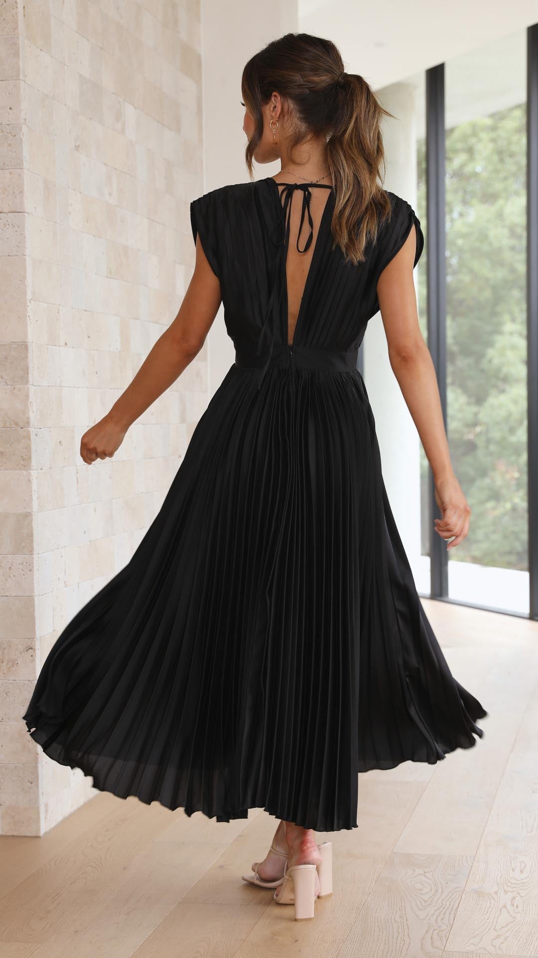 Alexis | Draped V-Neck High-Waist Pleated Dress