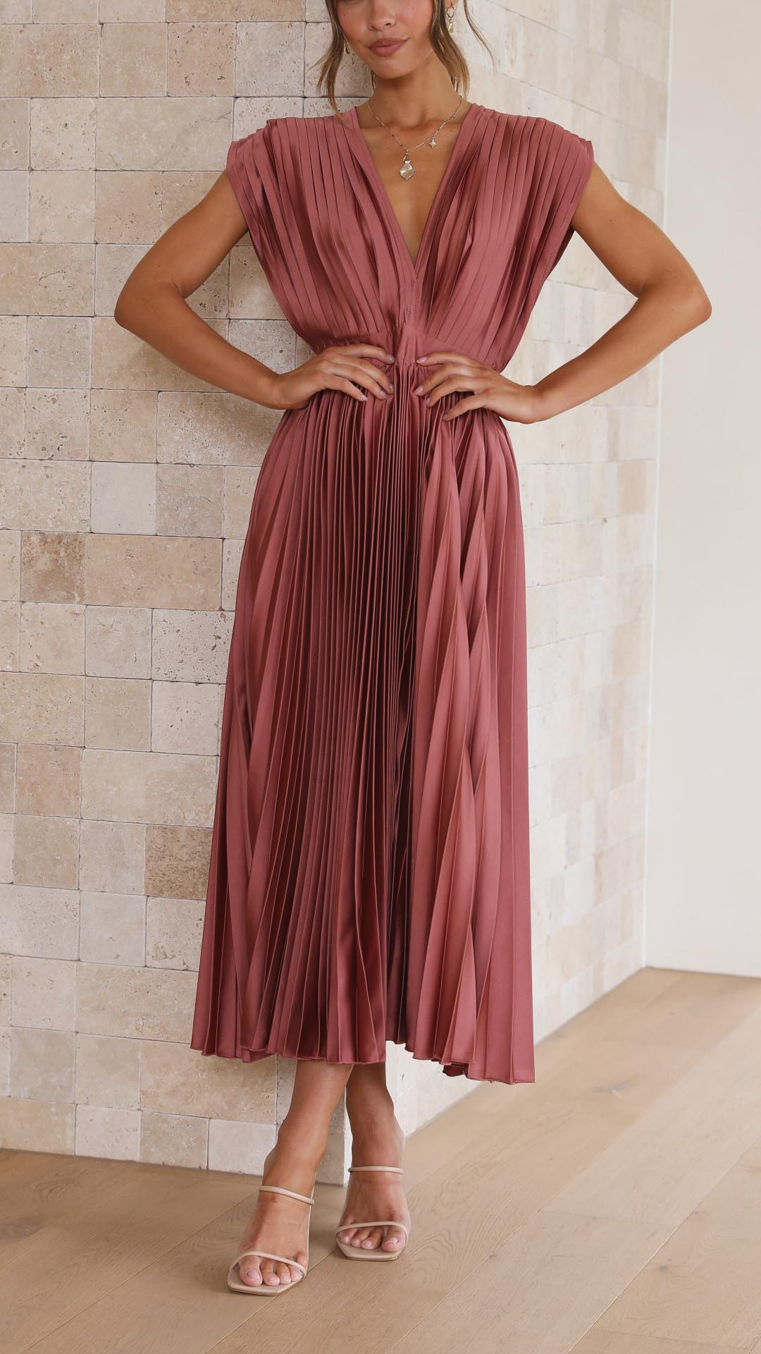Alexis | Draped V-Neck High-Waist Pleated Dress