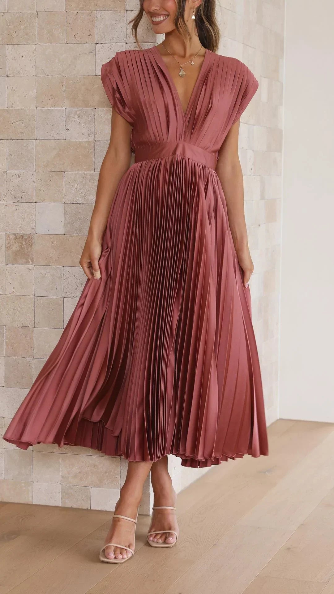 Alexis | Draped V-Neck High-Waist Pleated Dress