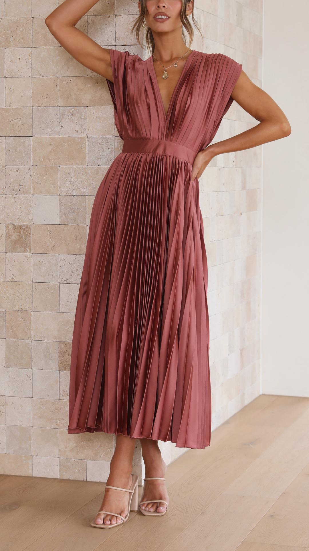 Alexis | Draped V-Neck High-Waist Pleated Dress