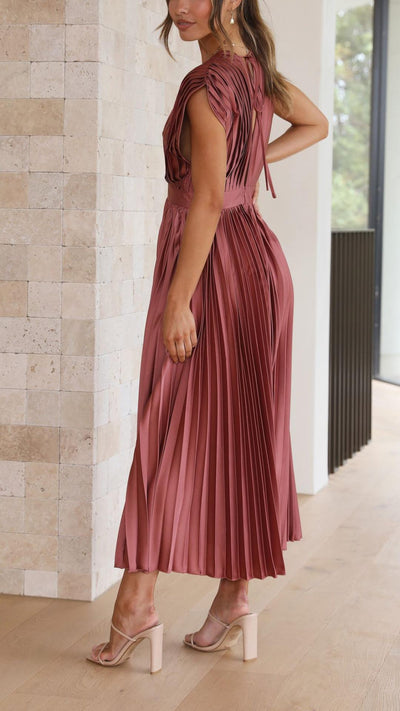 Alexis | Draped V-Neck High-Waist Pleated Dress