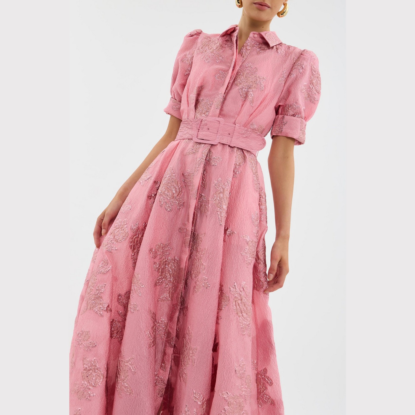 Beatrice™ | Pink Floral Belted Fit-and-Flare Dress