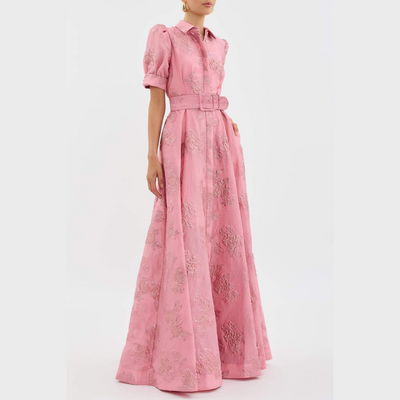 Beatrice™ | Pink Floral Belted Fit-and-Flare Dress