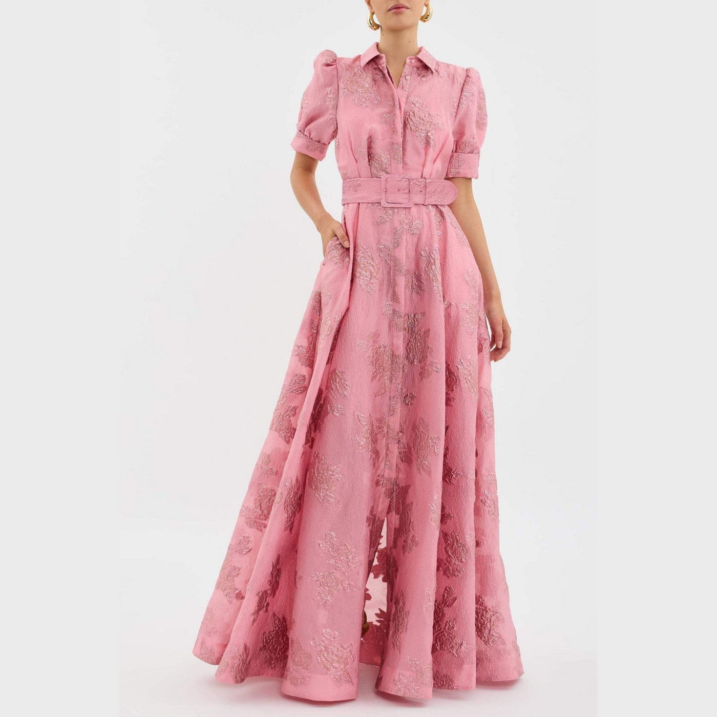 Beatrice™ | Pink Floral Belted Fit-and-Flare Dress