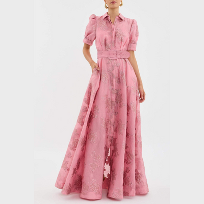 Beatrice™ | Pink Floral Belted Fit-and-Flare Dress