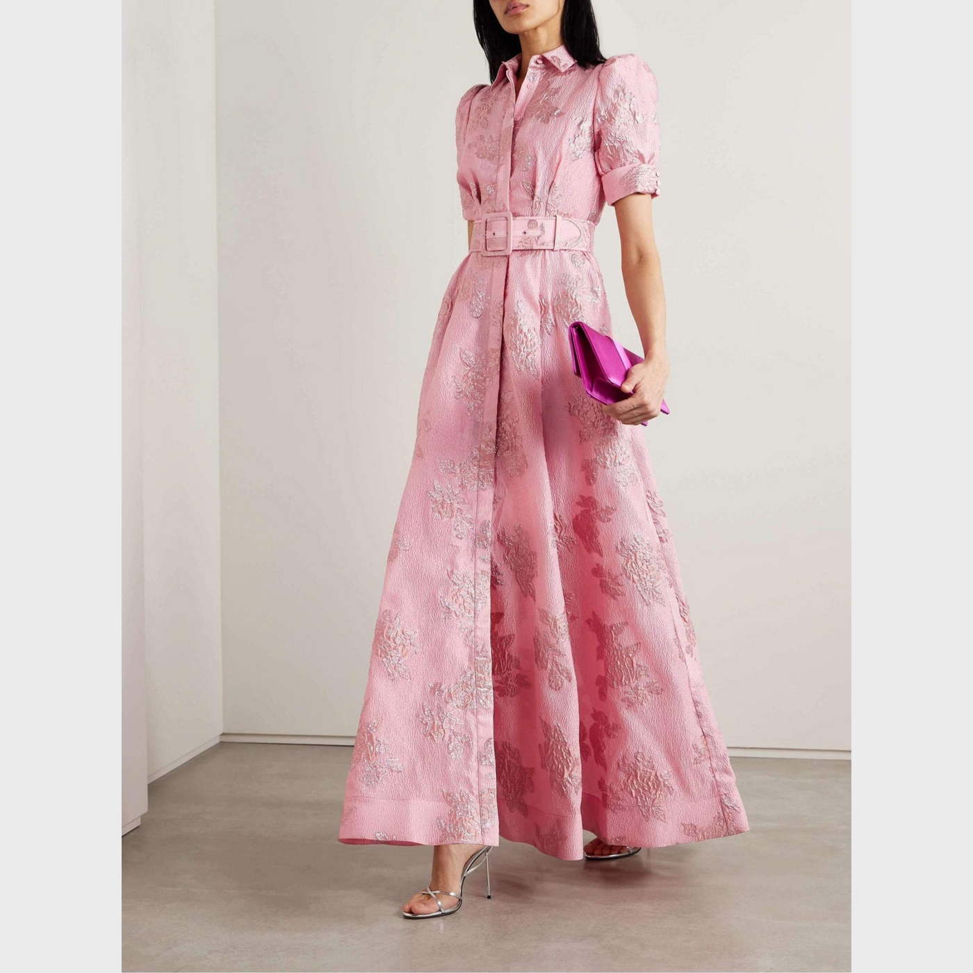 Beatrice™ | Pink Floral Belted Fit-and-Flare Dress
