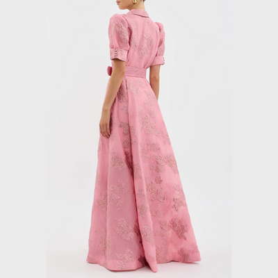 Beatrice™ | Pink Floral Belted Fit-and-Flare Dress