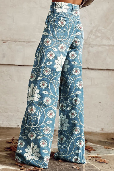 Margherita | Boho High-Waist Printed Wide-Leg Trousers