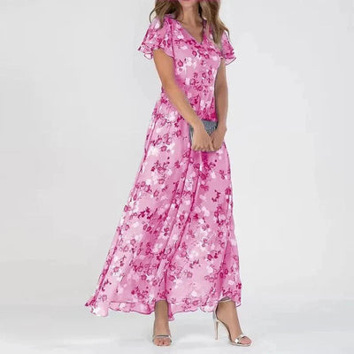 Jasmijn | Printed V-Neck Backless Maxi Sundress