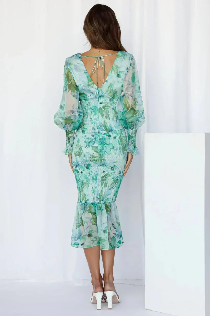 Miley | Breezy Floral Puff-Sleeve Midi Dress