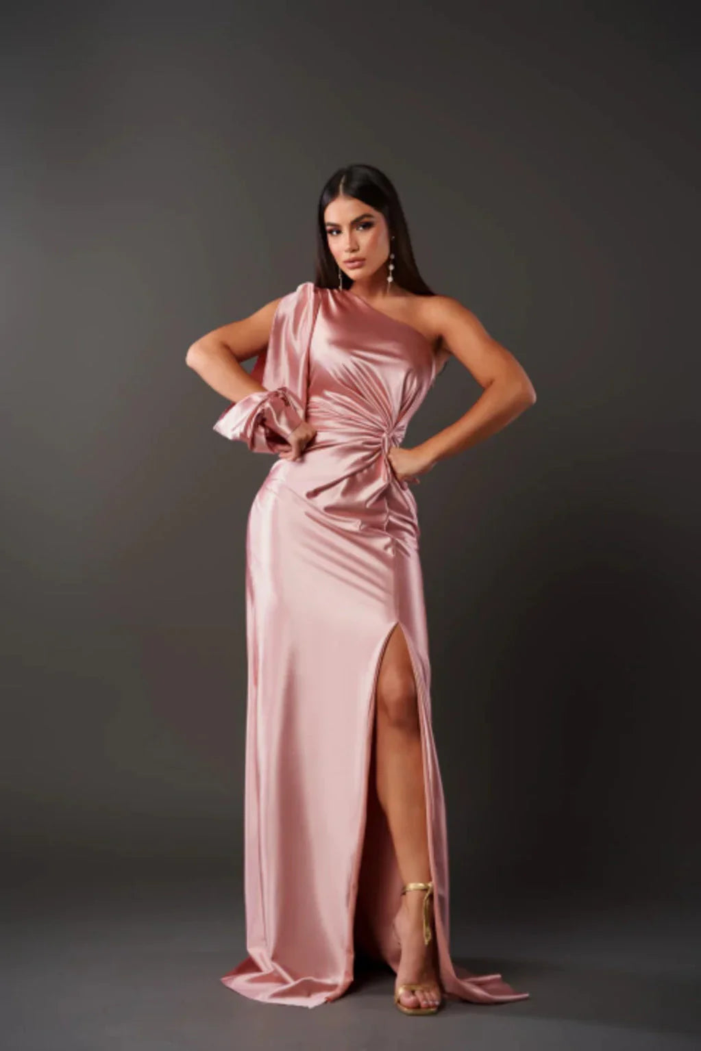 Yolina | One-Shoulder Satin Dress with Side Slit