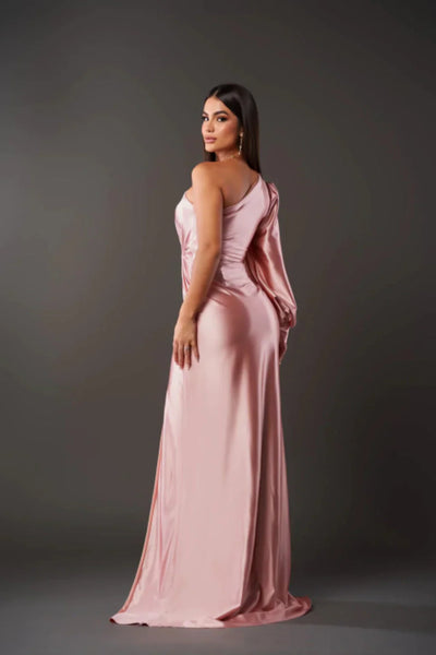 Yolina | One-Shoulder Satin Dress with Side Slit
