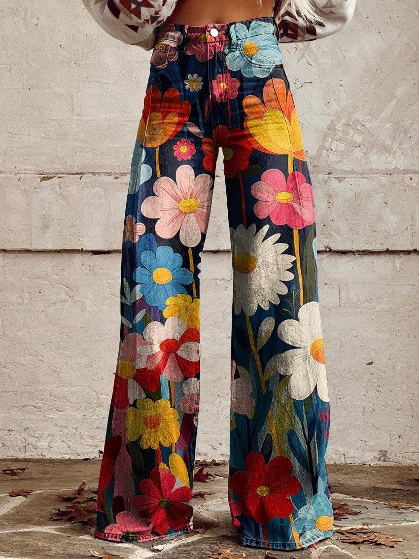 LÉNA | High-Waisted Floral Palazzo Trousers