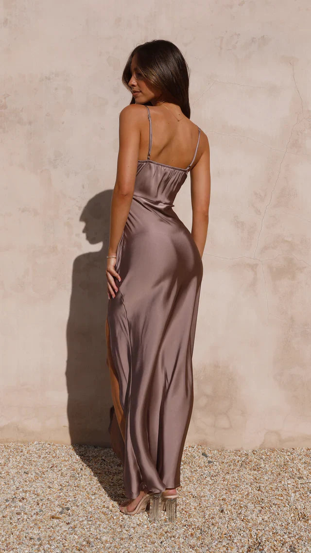 Ilana | Copper Square-Neck Slit Maxi Dress