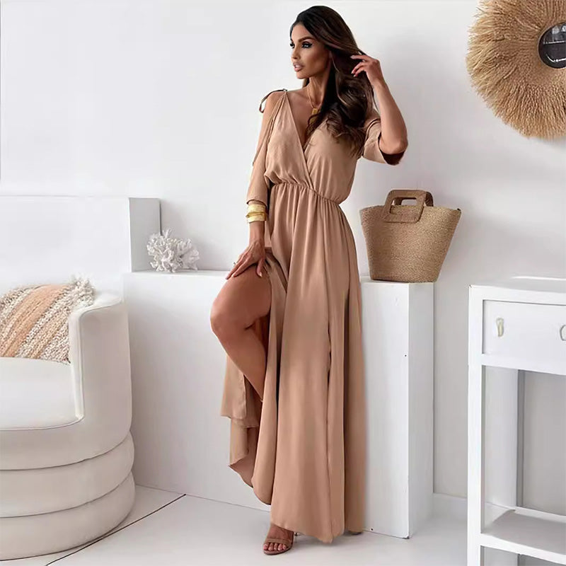 Isabella™ | Flowy V‑Neck Side‑Slit Maxi Dress
