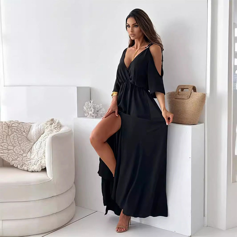 Isabella™ | Flowy V‑Neck Side‑Slit Maxi Dress