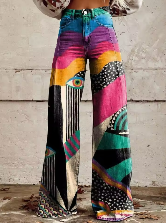 TALIA | Boho Print High-Waist Flare Trousers