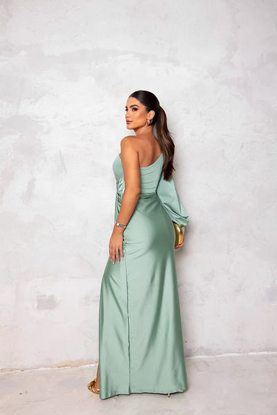 Yolina | One-Shoulder Satin Dress with Side Slit